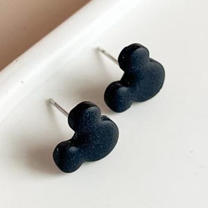 Small Mickey inspired black mouse stud earrings, hypoallergenic and made out of lightweight high-quality polymer clay.