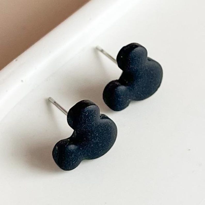 Small Mickey inspired black mouse stud earrings, hypoallergenic and made out of lightweight high-quality polymer clay.