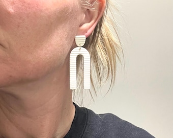 Polymer Clay Arch Earring Orange or White Statement Dangle Earrings Lightweight Geometric Earrings Modern Boho Jewelry Gift for Her