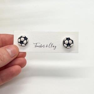 Small Soccer Stud Earrings Hypoallergenic Polymer Clay Handmade Jewelry Lightweight Gift for Coaches Athletes Soccer Moms and Sports Fans