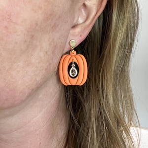 Pumpkin Clay Earrings with Teardrop Charm Fall Statement Earrings Hypoallergenic Lightweight Fall Jewelry Gift Idea Under 20 for Women
