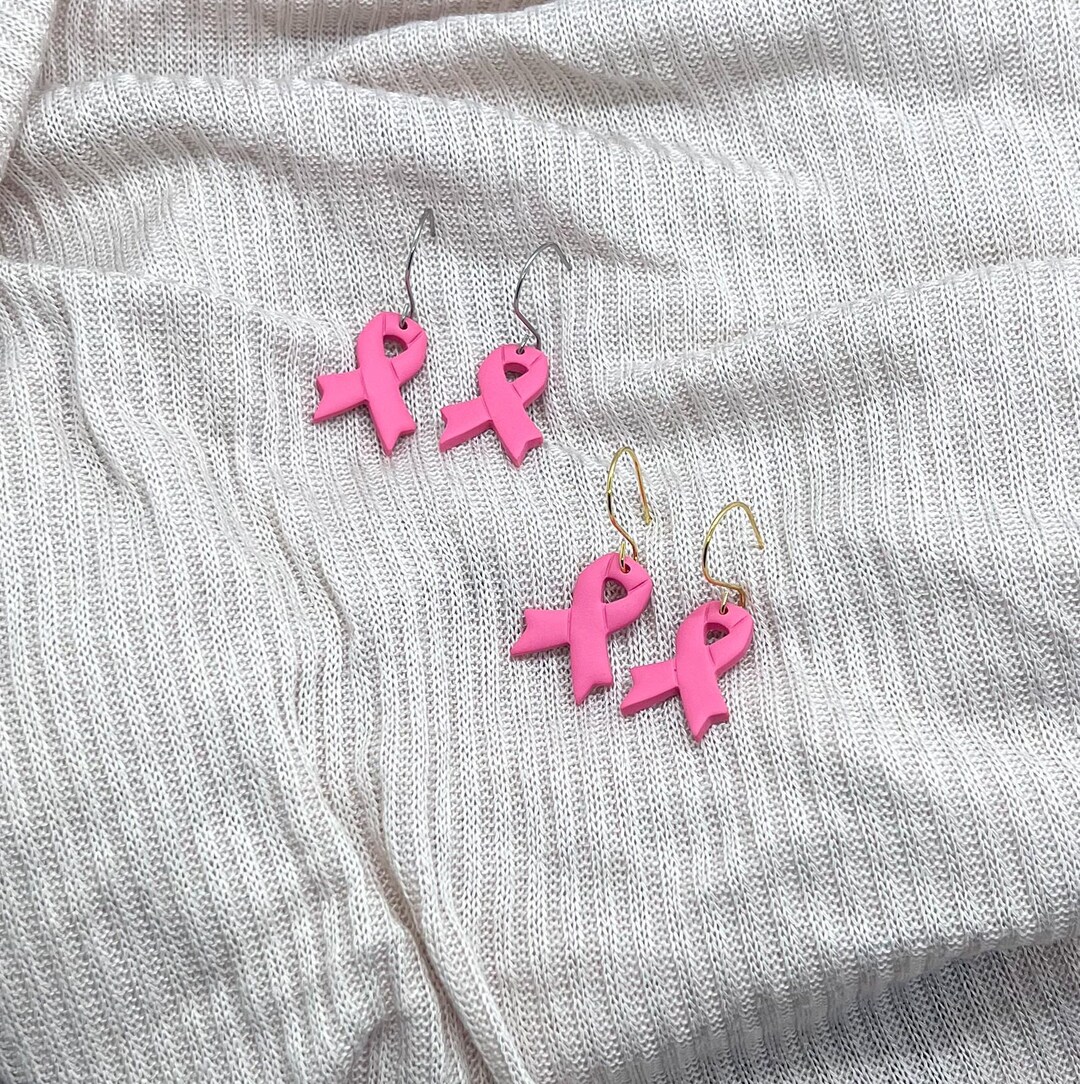 Pink Ribbon Earrings Breast Cancer Ribbon Earrings Lightweight Clay