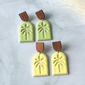Palm Tree Polymer Clay Dangle Earrings Tropical Beach Vacation Lightweight Statement Jewelry Gift for Her Sensitive Ears