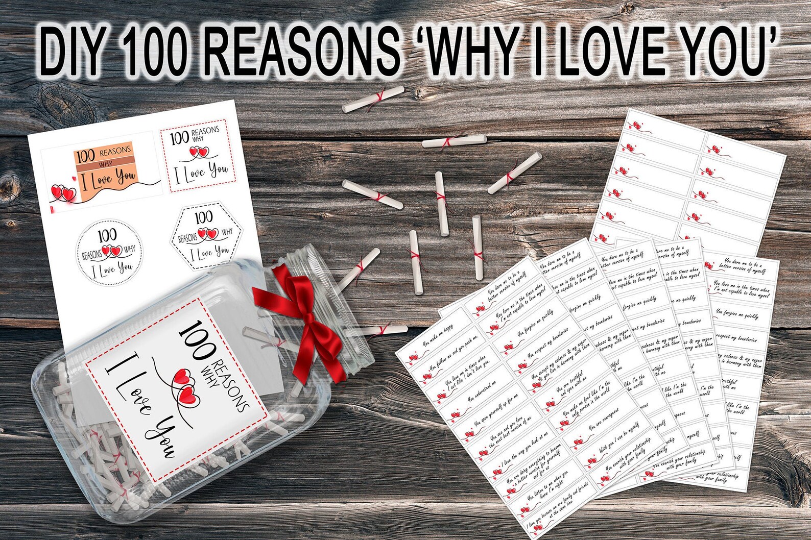 100 Gründe warum ich dich liebe glas DIY Geschenk für die Etsy
