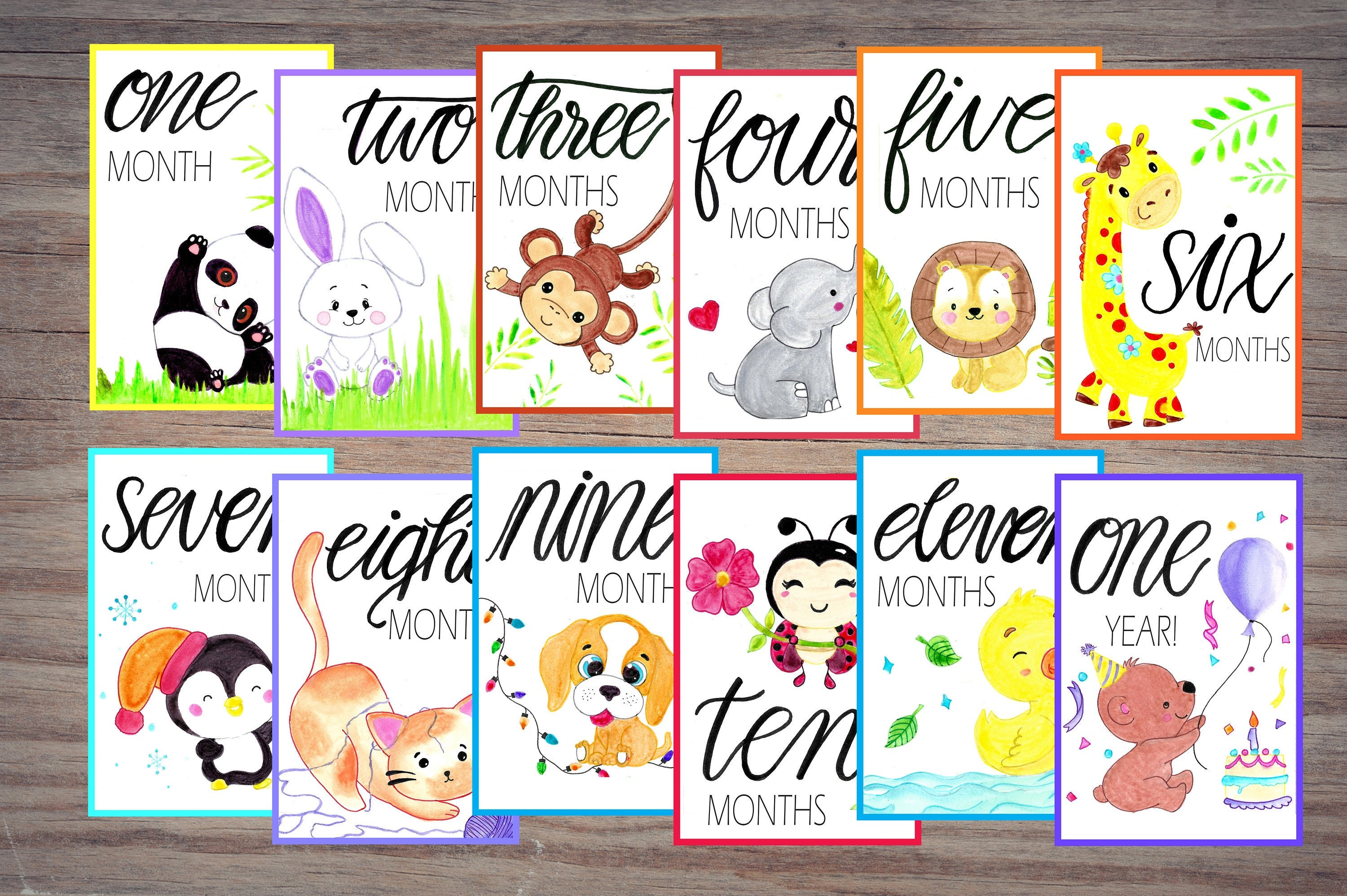 Baby Month Cards Hand Drawn Printable Cards Baby Milestone - Etsy