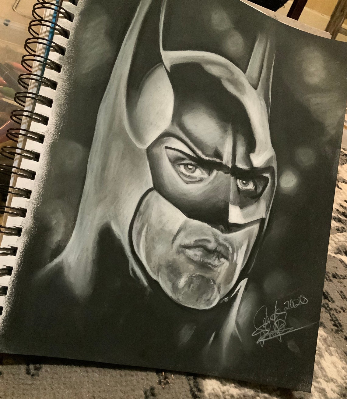 Micheal Keaton Batman charcoal drawing portrait style 9x12 Etsy