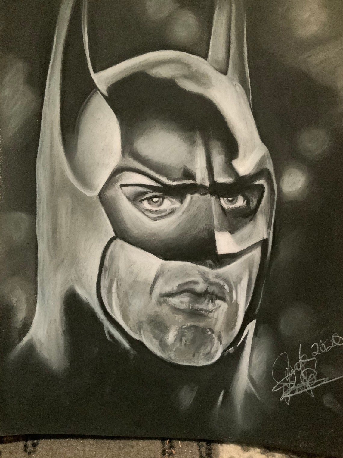 Micheal Keaton as Batman charcoal drawing portrait style 9x12 Etsy