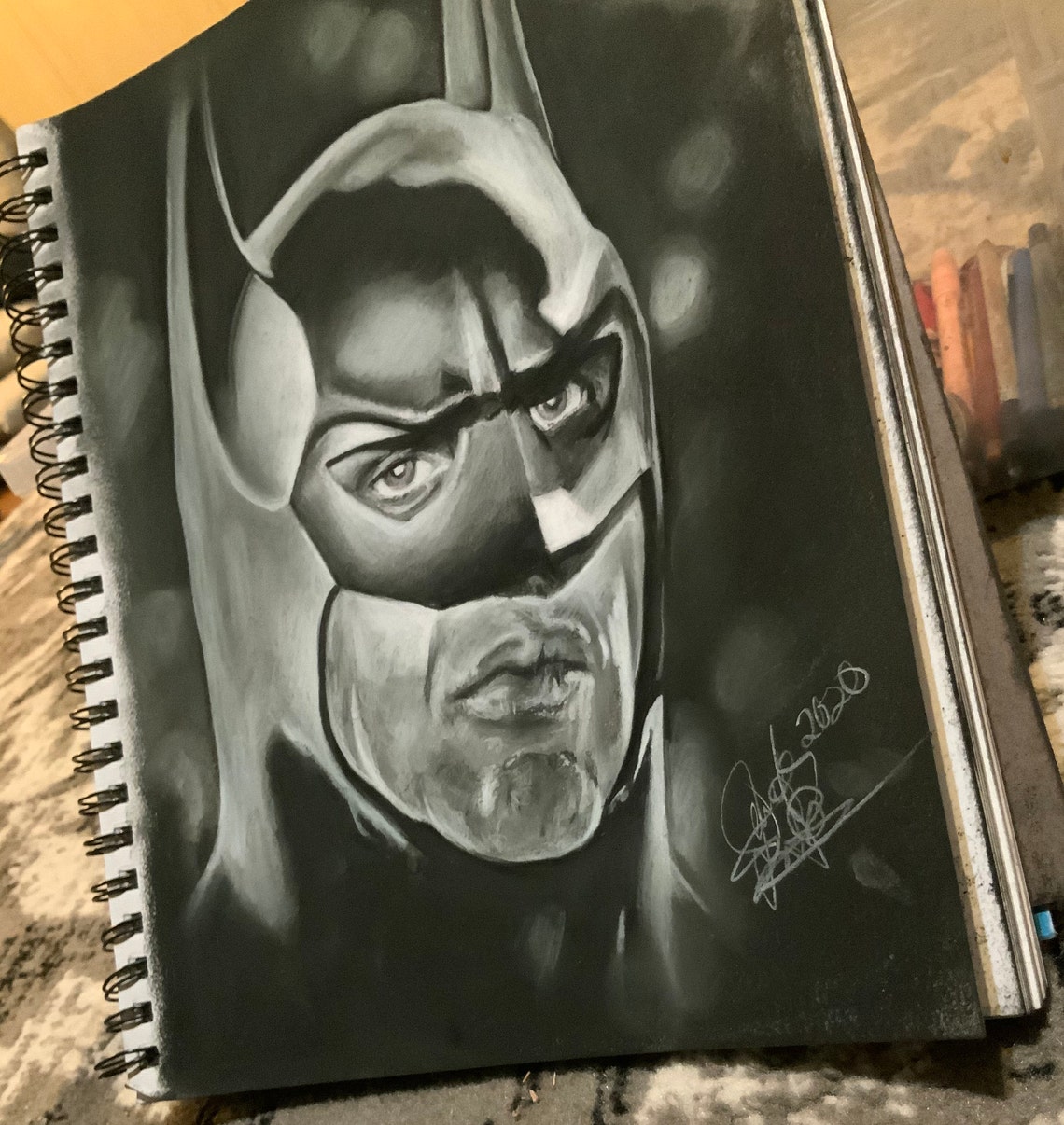 Micheal Keaton as Batman charcoal drawing portrait style 9x12 Etsy