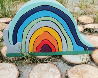 Waldorf Camp Fire, Waldorf Rainbow Stacker, Rainbow Wooden Puzzle, Nursery Toy, Montessori Toys, Grimm's Style Toy, Colorful Wooden Toy