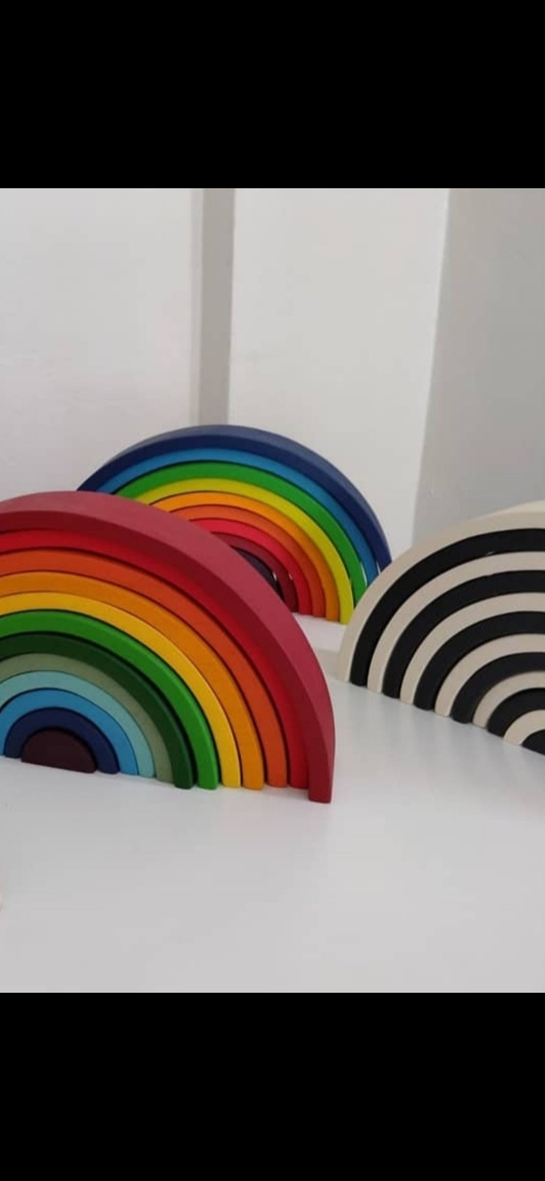 12pcs Large Wooden Rainbow Stacker Toy Sunset Colors Waldorf image 4