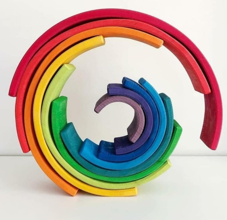 12pcs Large Wooden Rainbow Stacker Toy Sunset Colors Waldorf image 3