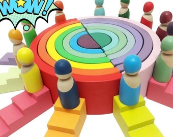7 pcs Wooden Rainbow, Waldorf Rainbow Stacker, Pastel Colors Stacker Toy, Rainbow Wooden Puzzle, Nursery Toys, Montessori Toys, Grimm's Toys