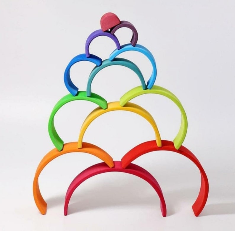 12pcs Large Wooden Rainbow Stacker Toy Sunset Colors Waldorf image 5