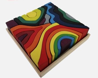 Large Grimm's Style Four Elements Set, Puzzle, Rainbow Wooden Puzzle, Nursery Toy, Montessori Toy, Four Elements Puzzle, Grimm'sToy