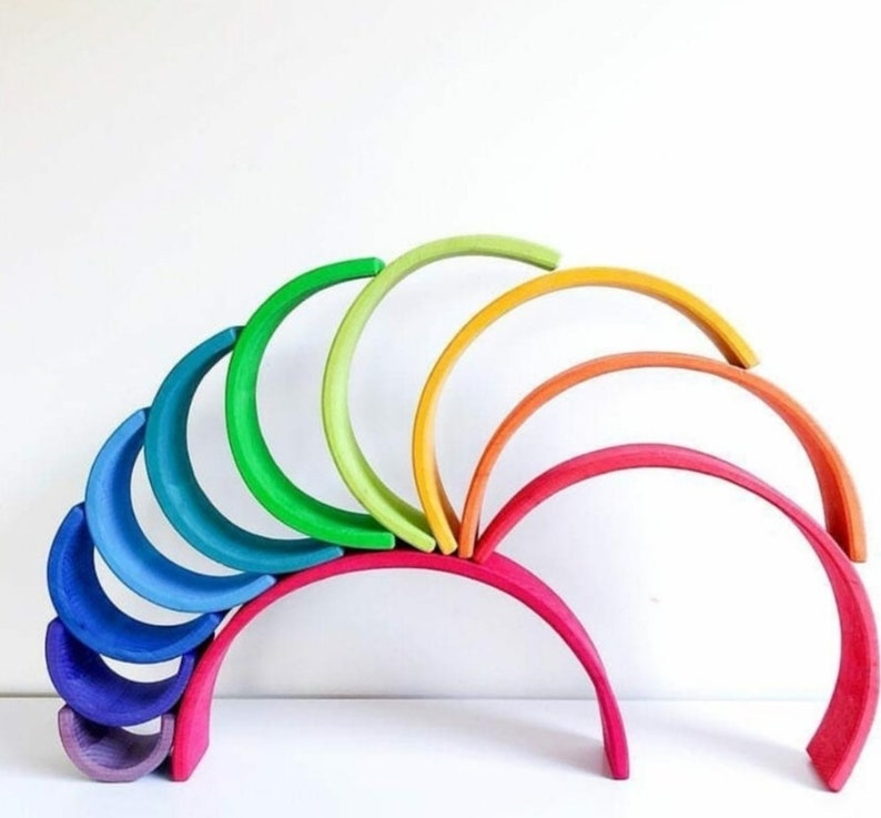 12pcs Large Wooden Rainbow Stacker Toy Sunset Colors Waldorf image 7