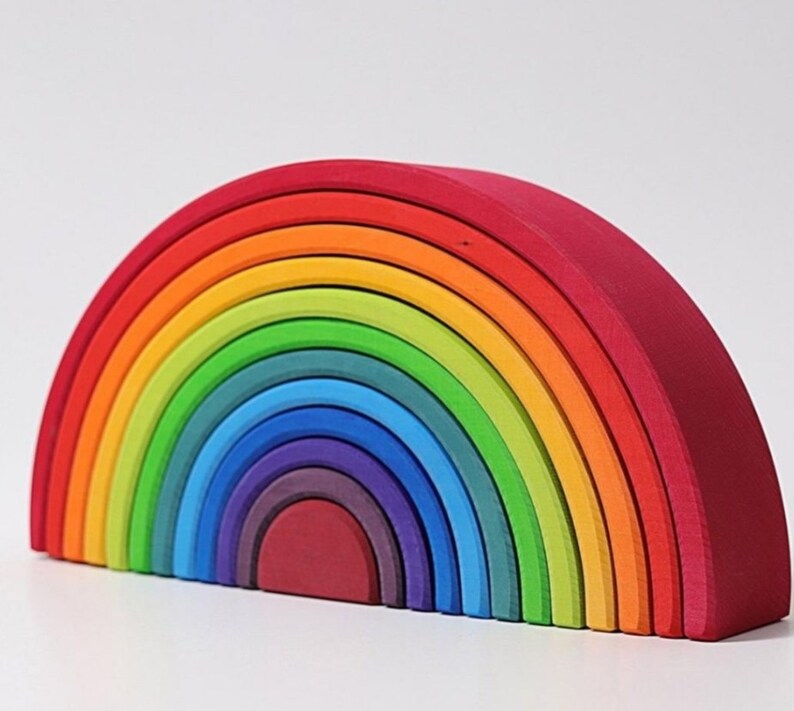 12pcs Large Wooden Rainbow Stacker Toy Sunset Colors Waldorf image 1