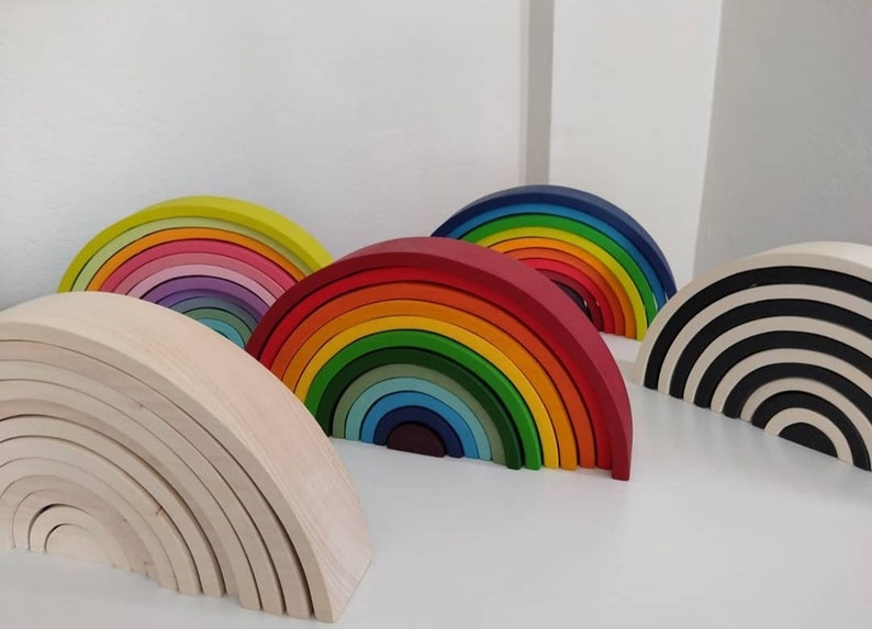 12pcs Large Wooden Rainbow Stacker Toy Sunset Colors Waldorf image 2