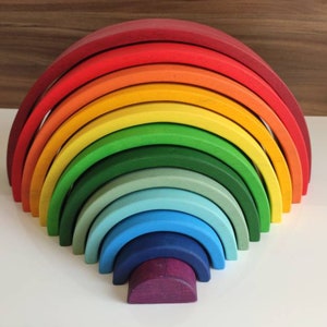 12stk Hölzern Regenbogen Stacker Spielzeug, Sonnenuntergang Farben, Waldorf Regenbogen Stacker, Regenbogen Holzpuzzle, Kindergarten, Montessori Spielzeug, Regenbogen Stacker
