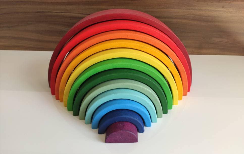 12pcs Wooden Rainbow Stacker Toy, Sunset Colors, Waldorf Rainbow