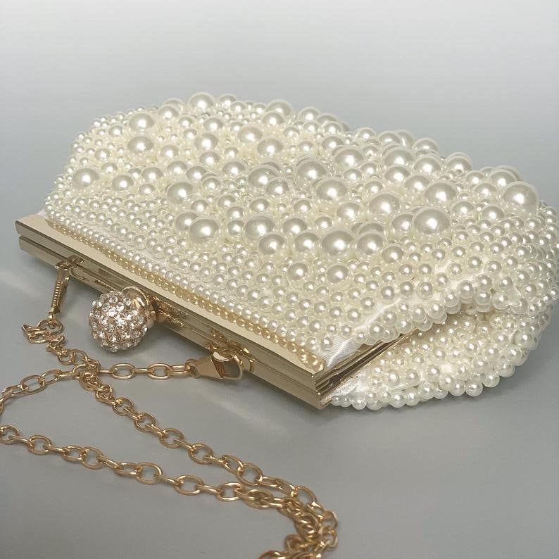 Pearl Evening Clutch Bag/ Womens Wedding Handbag/ Unique Etsy