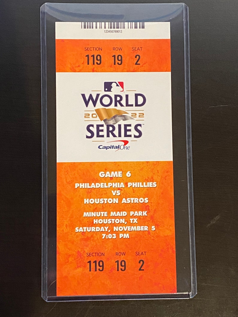 2022 MLB World Series 11/5 Ticket Stub Phillies Houston Astros GAME 6