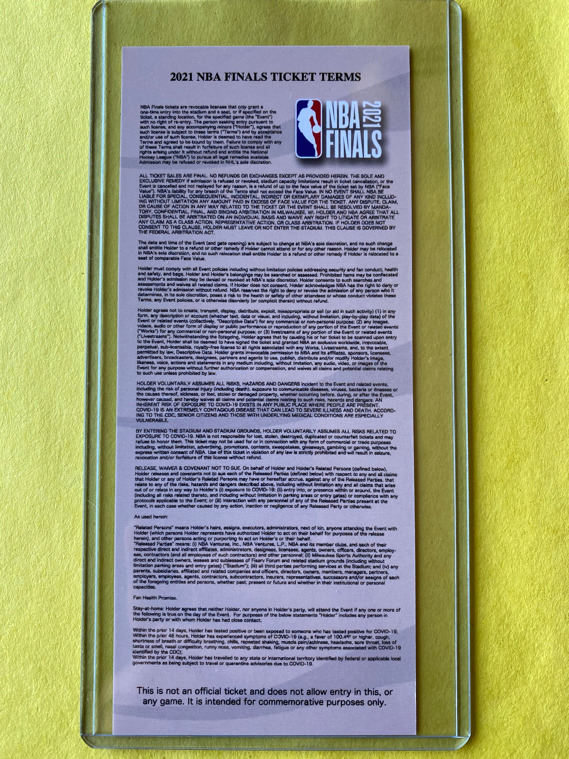 2021 NBA FINALS 7/20/21 Ticket Stub Phoenix Suns Vs Milwaukee Bucks