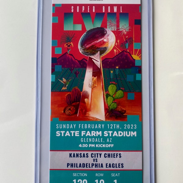 Super Bowl LVII Commemorative Ticket Stub with holder - KC Chiefs vs Philadelphia Eagles - Mahomes MVP!