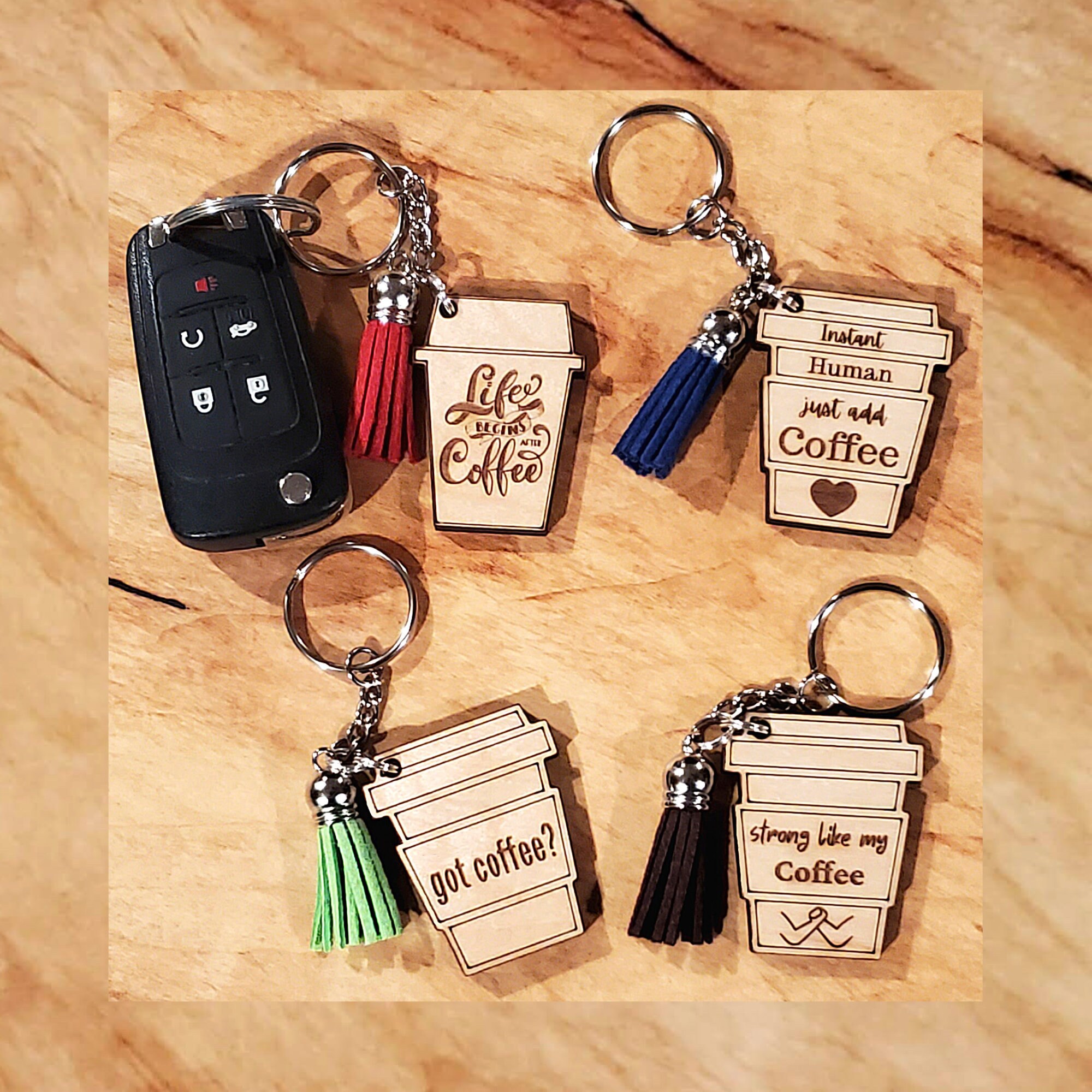 Coffee Themed Laser Etched Keychains Coffee Keychains Java Etsy