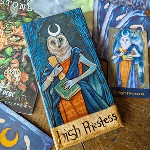 HOGE PRIESTESS origineel schilderij tarot van de oude bos kerkuil heks kunst