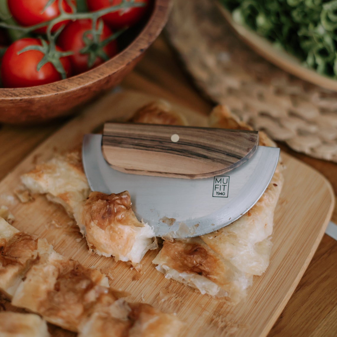 Mezzaluna Hand Pizza Cutter With Walnut Wood Stand Etsy