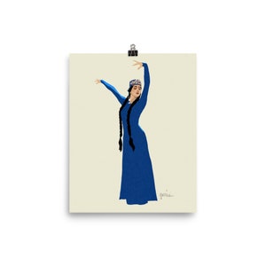 Art Print — Armenian Dancer (Karina) in Blue Traditional Dress, Caucasian National Dance