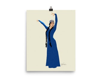 Art Print — Armenian Dancer (Karina) in Blue Traditional Dress, Caucasian National Dance