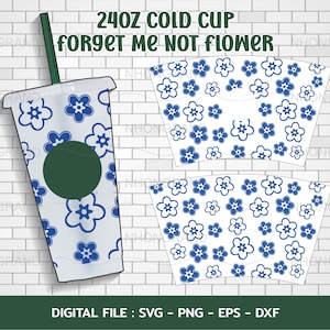 Forget me not Flower Pattern Svg, 24oz Cold Cup Svg, Venti Full Wrap Svg, Cricut Files, svg, png, eps, dxf, Instant Download