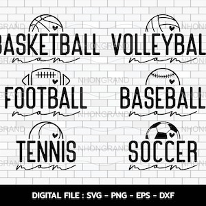 bundle sport mom for mother&#39;s day sport soccer, baseball, basketball, tennis, football, volleyball shirt, Cricut, svg, png, eps, dxf