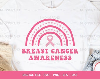 Breast Cancer Awareness Rainbow, Pink Ribbon T-Shirt Design (svg, png, eps, dxf)