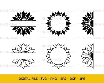 Sunflower Monogram Frame Cut File (svg, png, eps, dxf) (Instant Download)