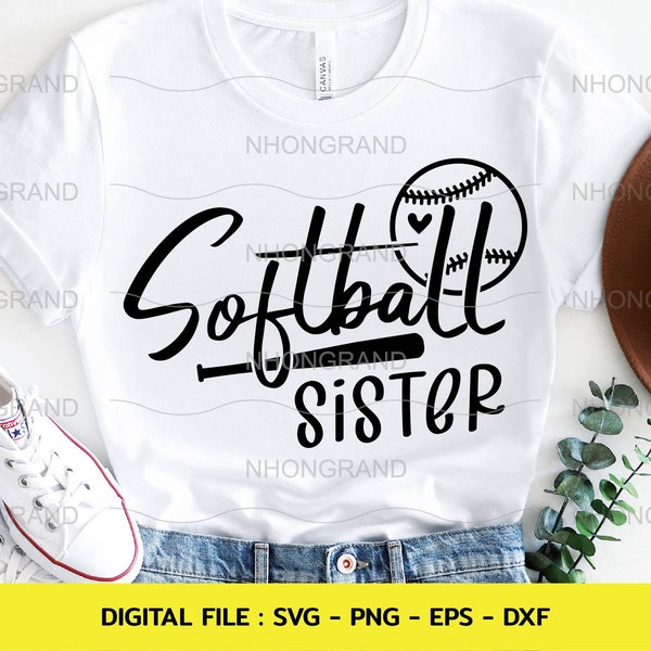 Softball sister with heart for sport softball shirt gift for sister t-shirt, Cricut Files, svg, png, eps, dxf, Instant Download