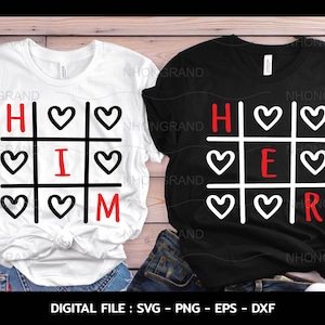 Chemise Love Him & Her Couple SVG : cadeau XOXO pour amoureux (téléchargement instantané)