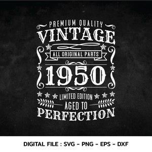 Vintage 1950 Birthday SVG: Aged to Perfection Design (Digital Download)