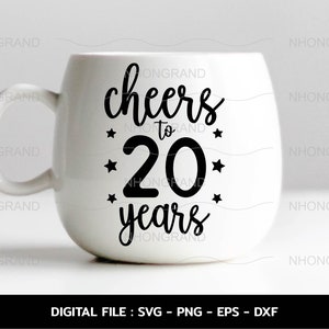 Cheers to 20years Anniversary Celebration grappige ster, t-shirt, Cricut Files, svg, png, eps, dxf, Instant Download
