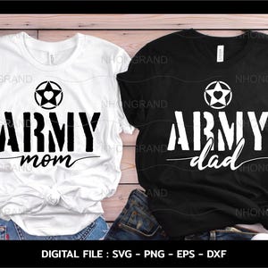 Papa fier de l'armée et maman fière de l'armée pour la fête des pères, fête des mères, chemises assorties, fichiers Cricut, svg, png, eps, dxf, téléchargement immédiat