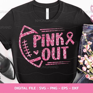 Nastro rosa per la sensibilizzazione sul cancro al seno in stile football SVG: file Cricut per magliette (download immediato)