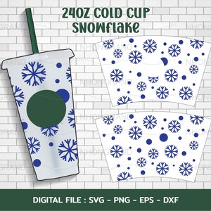 Snow Winter Season with Snowflake Christmas Svg, 24oz Cold Cup Svg, Venti Full Wrap Svg, Cricut Files, svg, png, eps, dxf, Instant Download