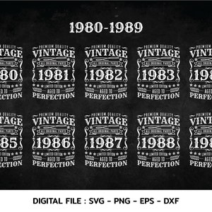 Vintage 1980-1989 Geburtstag SVG Design (Digitaler Download)