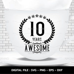 impresionante cosecha de cumpleaños de 10 años con rama de olivo y cinco estrellas, camiseta, Cricut Files, svg, png, eps, dxf, descarga instantánea