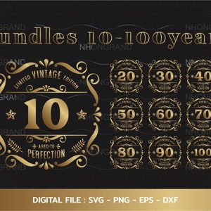 Vintage Birthday SVG Bundle: Golden Anniversary Designs (Digital Download)