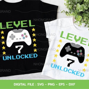 level 7 unlocked 7th birthday gamer pixel  birthday anniversary t-shirt, Cricut Files, svg, png, eps, dxf, Instant Download