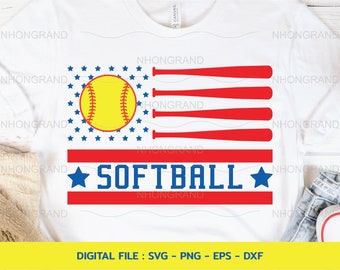 Patriotic Softball svg with America flag, Independence Day 4th of July t-shirt, Cricut Files, svg, png, eps, dxf, Instant Download