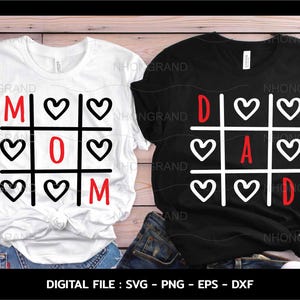 Camiseta de pareja "Amo a mamá y amo a papá xoxo", camiseta familiar de San Valentín, archivos Cricut, svg, png, eps, dxf, descarga instantánea