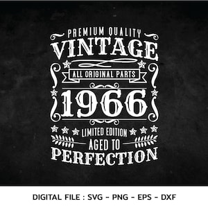 May include: Vintage design graphic with the text "Premium Quality Vintage All Original Parts 1966 Limited Edition Aged to Perfection".